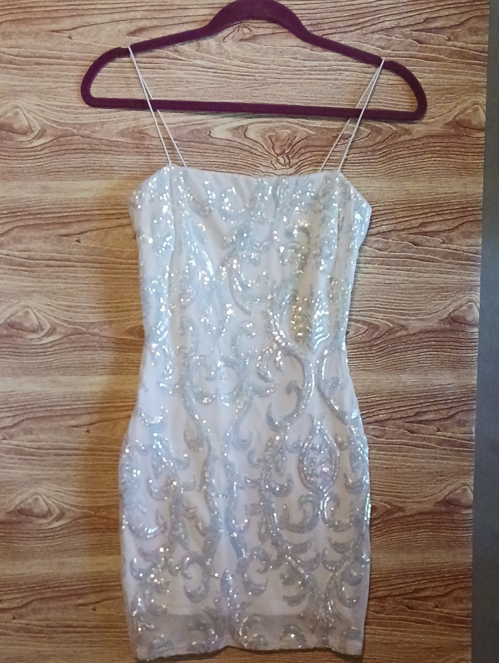 Strapless Sequin Bodycon Dress - Silver Embellished